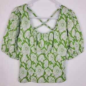 Suzy Shier Floral Top Womens S Green NWT Puff Sleeve Cottagecore Romantic